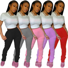 16-H100 2020 New Solid Color Women Stack Leggings Stacked Pants Legging Sweat Pants